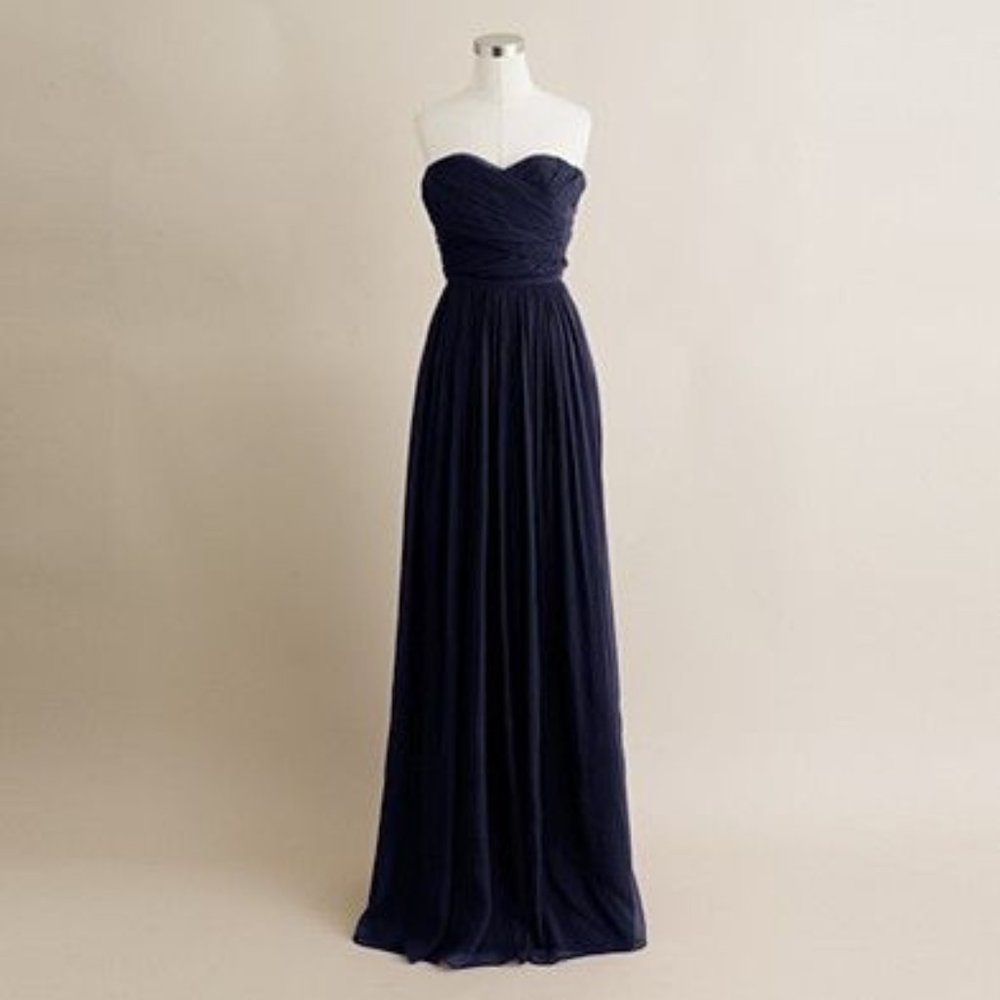 J. Crew Navy Strapless Chiffon Maxi Gown